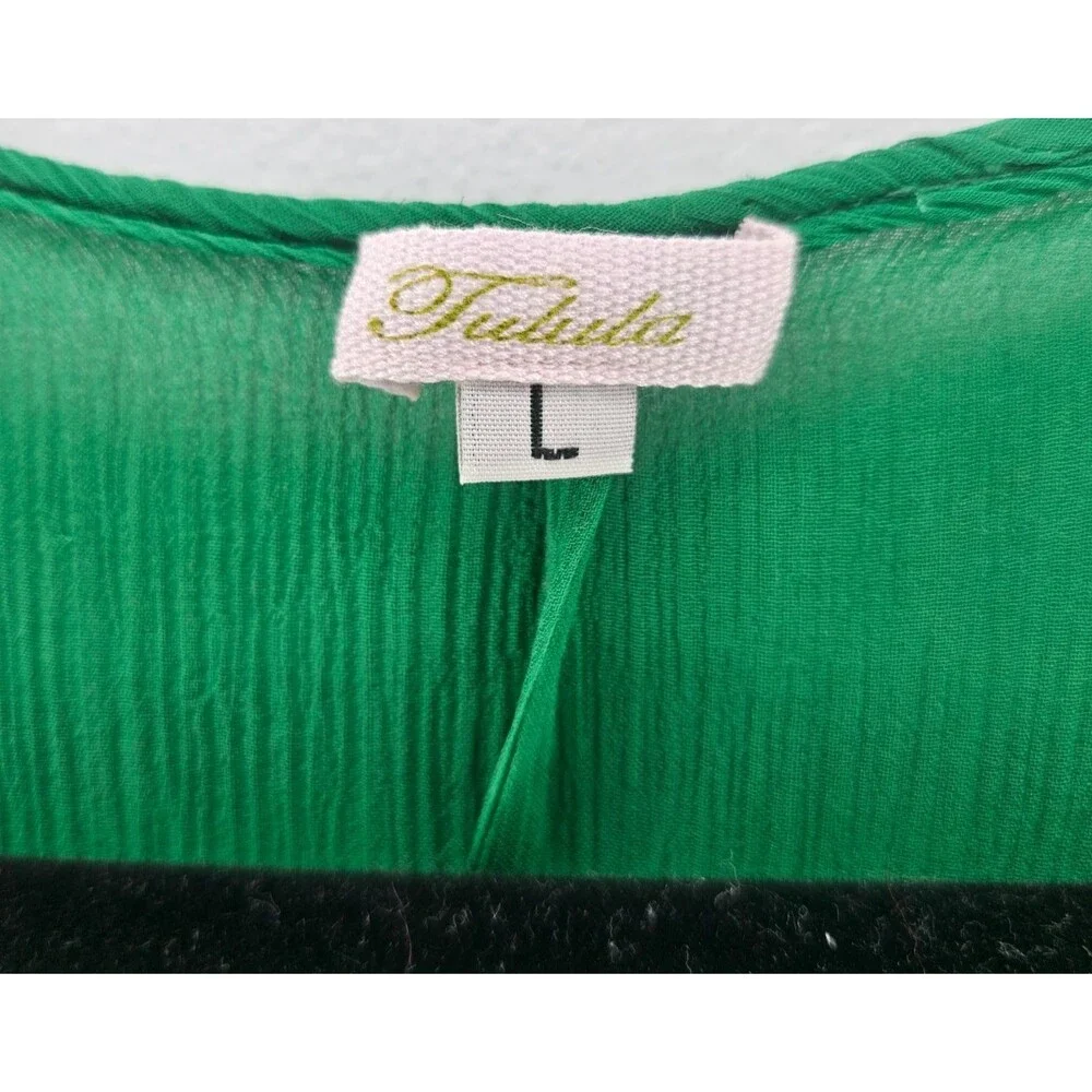 TULULA 100% Silk Duster Robe Large Green Fairy Ethereal Coquette Soft Girl